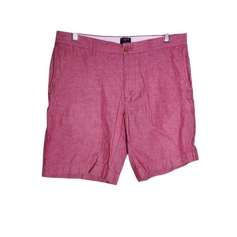 J. Crew Gramercy Men's Chambray Red Shorts Flat Front Cotton 33 Vacation Classic